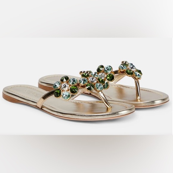 Giambattista Valli Shoes - Giambattista Valli Flat Embellished Gold Leather Thong Sandals EU 38.5 / US 8.5